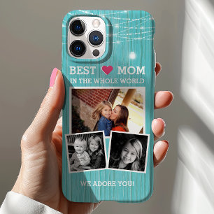 Funda Para iPhone 12 Luces de Cuerda para la Mejor Mamá Colgajo de Foto