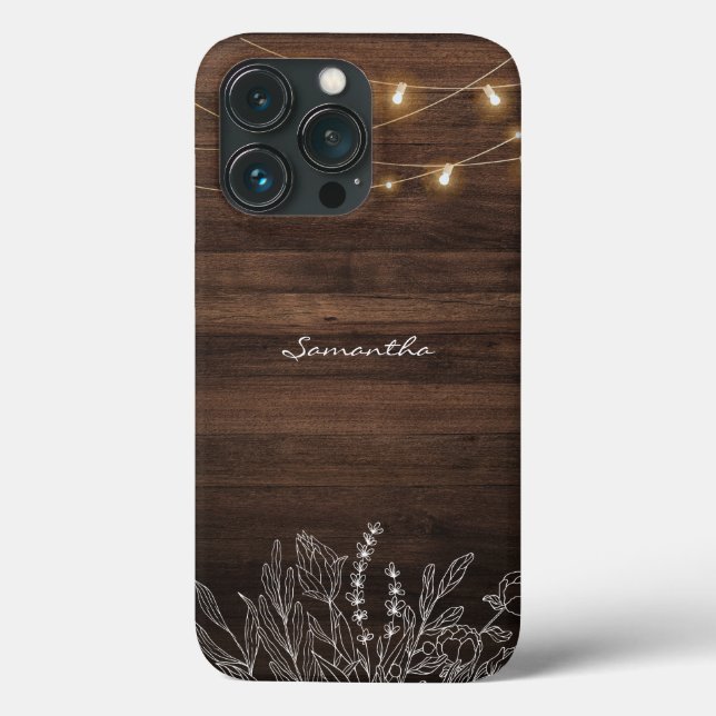 Funda De Case-Mate Para iPhone Luces de Cuerda Rústicas Patrón de Madera (Reverso )