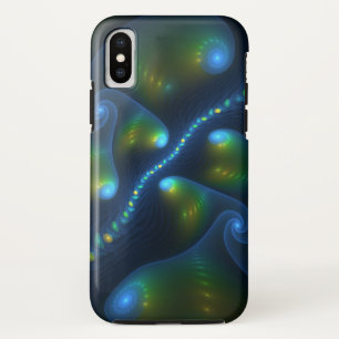 Funda Para iPhone XS Luces de fantasía Resumen Fractal amarillo verde a