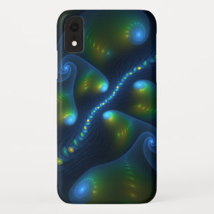 Funda Para iPhone XR Luces de fantasía Resumen Fractal amarillo verde a
