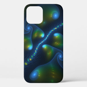 Funda Para iPhone 12 Pro Luces de fantasía Resumen Fractal amarillo verde a