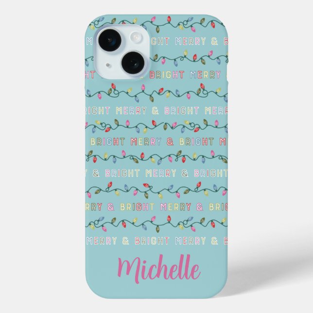 Funda De Case-Mate Para iPhone Luces de los Navidades azules brillantes y merry (Reverso )