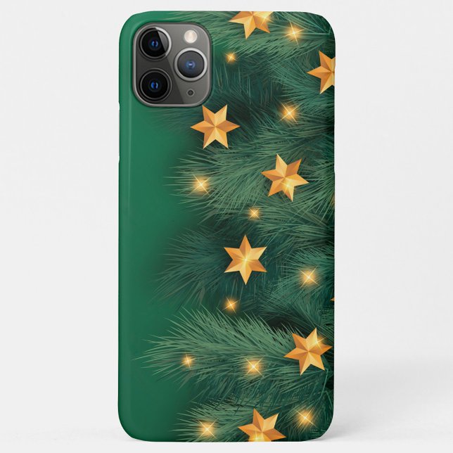 Funda De Case-Mate Para iPhone Luces de oro y estrellas (A green phone case with a Christmas theme.)