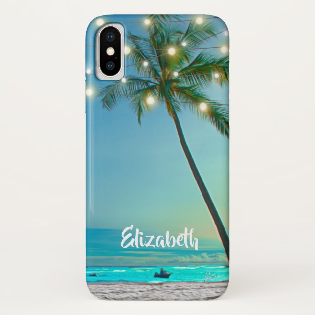 Funda De Case-Mate Para iPhone Luces hawaianas tropicales elegantes de las palmas (Reverso)