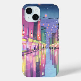 Funda Para iPhone 15 Luces nocturnas de Lofi City | Colorida acuarela