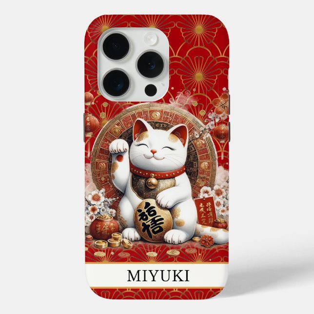 Funda De Case-Mate Para iPhone Lucky Cat With Gold Coins Monogrammed (Reverso )