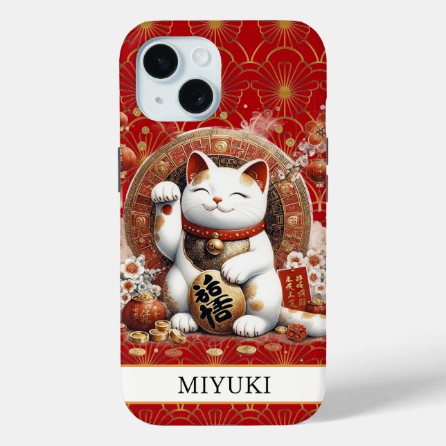 Funda De Case-Mate Para iPhone Lucky Cat With Gold Coins Monogrammed (Reverso )