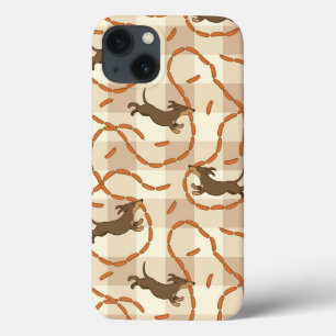 Funda Para iPhone 13 lucky dogs with sausages background