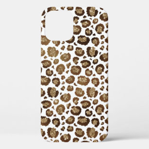 Funda Para iPhone 12 Lugares de leopardo Animales salvajes Brillo dorad