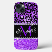 Lugares de leopardo negro y violeta glam monograma