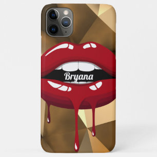 Funda Para iPhone 11 Pro Max Lujo Dorado Belleza Rojo Goteo Labios Goteando