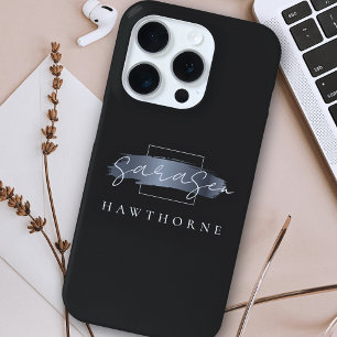 Funda Para iPhone 15 Pro Lujo Monograma Moderno Mínimo Cepillo Negro Estrol