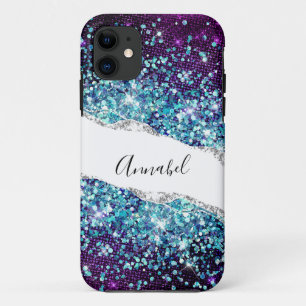 Funda Para iPhone 11 Lujo Morado Plata Ágata y Azul Brillante Personali