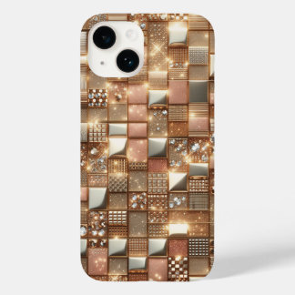 Funda Para iPhone 14 De Case-Mate Lujo Mosaico Geométrico 3D de Oro Rosa y Diamante