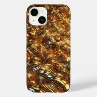 Funda Para iPhone 14 De Case-Mate Lujo Ondas de Oro Líquido 3D y Perlas Metálicas Ab