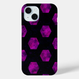 Funda Para iPhone 15 Lujo Purple Retro Black Hexagon Patterns Magic