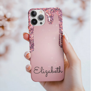 Funda Para iPhone 13 Lujo Reluciente Goteo de Oro Rosa