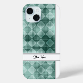Funda Para iPhone 15 Lujo Verde Blanco Rhombus Tu Nombre Resumen Arte