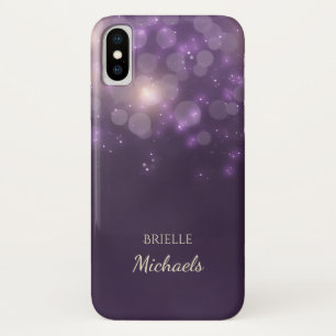 Funda Para iPhone X Lujoso Brillo Morado Bokeh Destellos Con Nombre