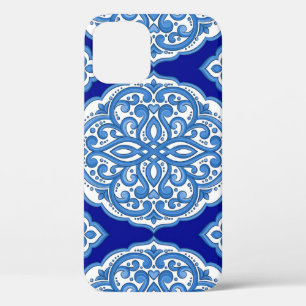Funda Para iPhone 12 Lujoso decorado en blanco y azul turco.