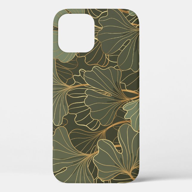 Funda De Case-Mate Para iPhone Lujoso Ginkgo Gold Line Art (Reverso )