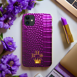 Funda Para iPhone 11 Lujoso Monogramado Vivid Purple Faux Crocodile