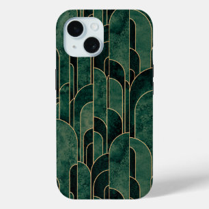 Funda Para iPhone 15 Lujoso patrón Art Deco Verde y Oro