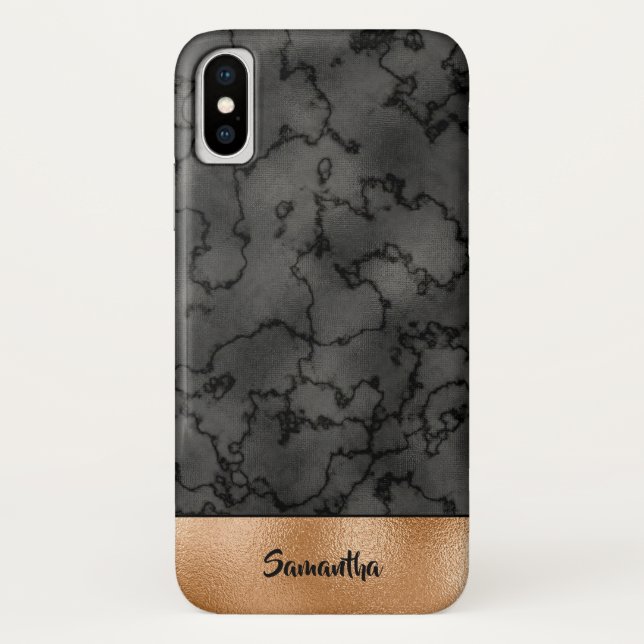 Funda De Case-Mate Para iPhone Lujoso patrón de cobre y mármol negro (Reverso)