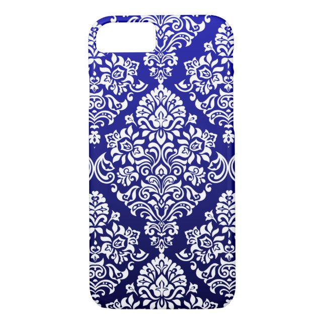 Funda De Case-Mate Para iPhone Lujoso patrón de damasco en azul (Reverso)
