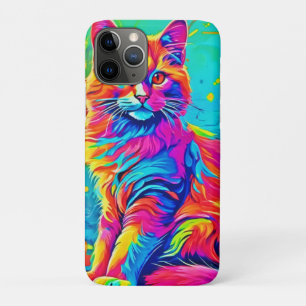 Funda Para iPhone 11 Pro Luminosa Línea: Un gato neón colorido