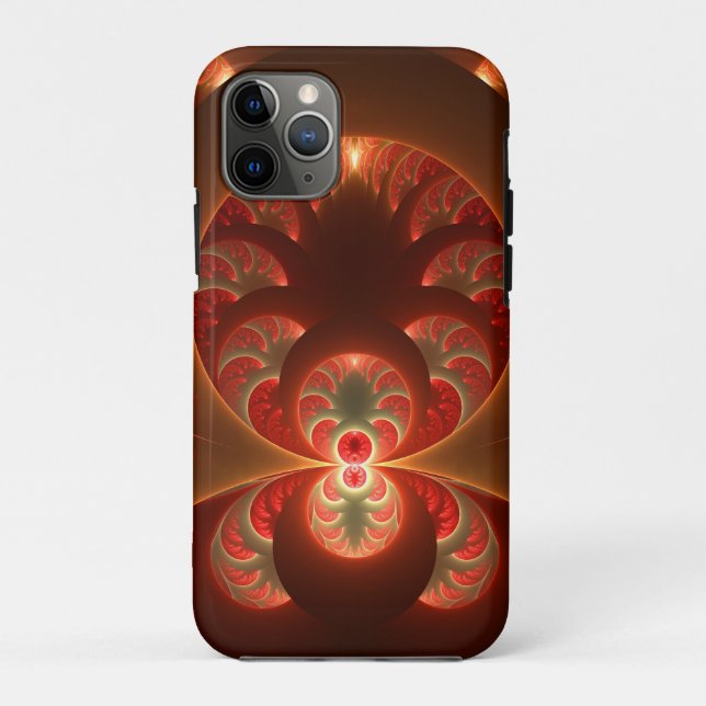 Funda De Case-Mate Para iPhone Luminoso abstracto moderno naranja rojo Fractal (Reverso)