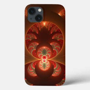 Funda Para iPhone 13 Luminoso fractal abstracto moderno naranja rojo