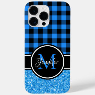 Funda Para iPhone 14 Pro Max De Case-Mate Luminoso Monograma de Cuadro Búfalo Negro y Azul