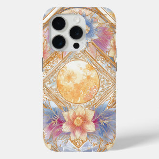 Funda Para iPhone 15 Pro Luminous Floral Geometry in Soft Gold & Pastel