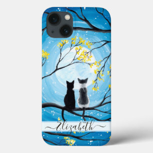 Funda Para iPhone 13 Luna caprichosa con gatos Añadir nombre