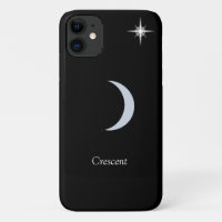 Luna creciente, caligrafía y estrella sobre negro