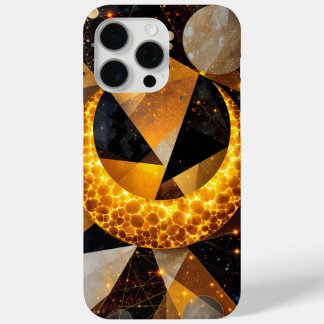 Funda Para iPhone 15 Pro Max Luna Crescent dorada con estrellas geométricas cós