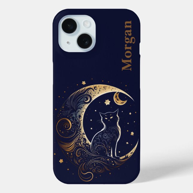 Funda De Case-Mate Para iPhone Luna de gato místico - Regalo Celestial personaliz (Reverso )