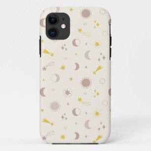 Funda Para iPhone 11 Luna de sol espacial y estrellas en crema