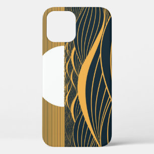 Funda Para iPhone 12 Luna de sol estilizada, ilustracion de mar oscuro.