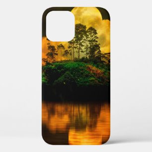 Funda Para iPhone 12 Luna en la pequeña isla, lienzo, papel, pared, fin