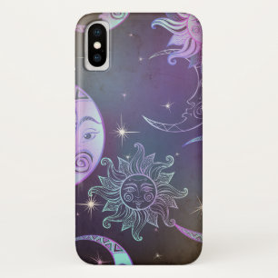 Funda Para iPhone X Luna estilizada dibujada a mano frente a las estre