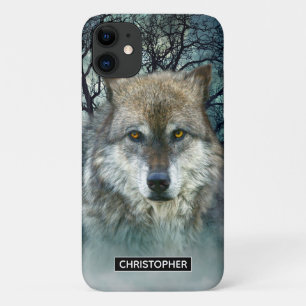 Funda Para iPhone 11 Luna llena de lobo en niebla   Añadir su nombre