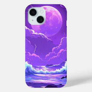 Funda Para iPhone 15 Luna Morada Sobre el Mar – Cielo Nocturno Soñador