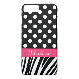 Funda Para iPhone 8 Plus/7 Plus Lunares Negros Rayas de Cebra Nombre Rosa