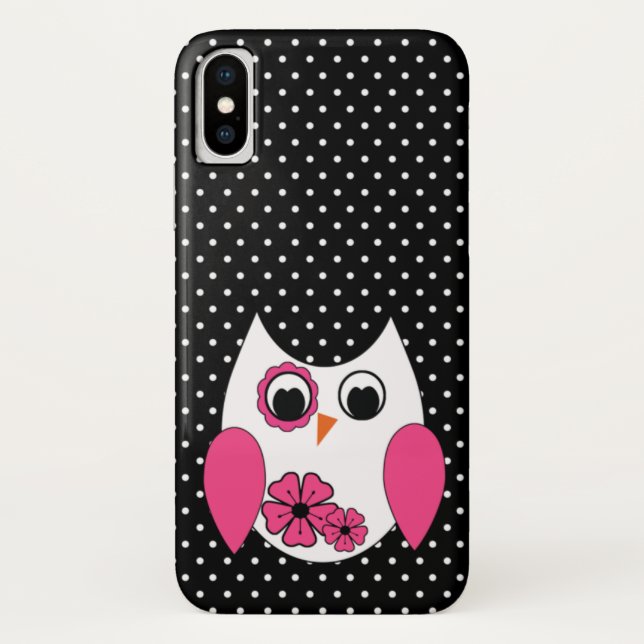 Funda De Case-Mate Para iPhone Lunares rosados y blancos lindos del búho (Reverso)
