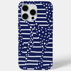 Funda Para iPhone 15 Pro Max Lunares y Rayas 2 - Azul y Blanco