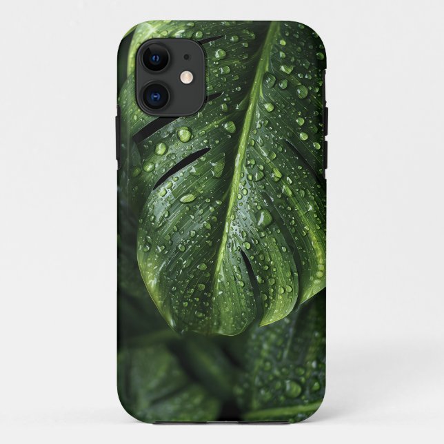 Funda De Case-Mate Para iPhone Lush Monstera Leaves with Morning Dew Drops (Reverso)