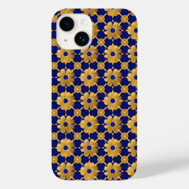 Funda Para iPhone 14 De Case-Mate Luxurious Gold Floral Pattern, Royal Blue Elegant