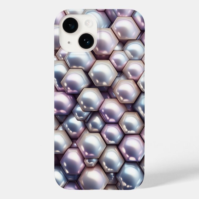 Funda De Case-Mate Para iPhone Luxury 3D Iridescent Pearl Hexagon Mosaic Geometri (Reverso )
